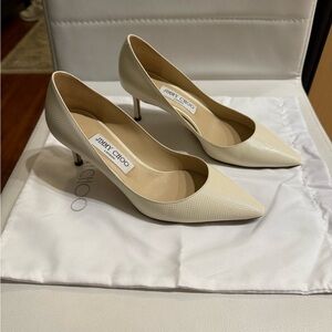 Jimmy Choo Chevron Embossed Patent Romy 60 Pumps.